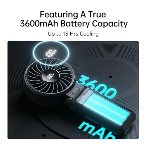 Image of JISULIFE Handheld Fan Life7 - Ultimate Flexibility: Wide & Strong Airflow, 13H Max Cooling, 3600mAh Rechargeable, 5-Speed, LED Display, 3 IN 1 Portable Fan for Travel, Concerts, Sports Events(Black)