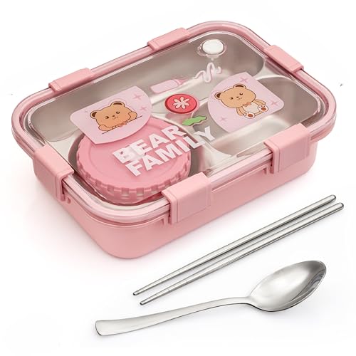 BOXITO Kawaii Bear Family Bento Pink 3-Compartment 22*16*6 cm - Image 2