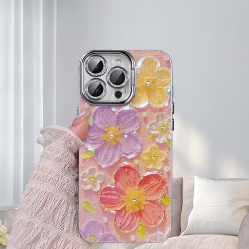 Coque iPhone 16 Pro Max fleurs oranges anti-choc avec béquille et protège-objectif