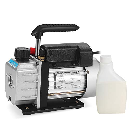 Flexzion HVAC Vacuum Pump Single Stage 3CFM 1/4HP Electric AC Pump Rotary Vane, Air Conditioning Vacuum Pumps for R134 R410a Freon Evacuation Pump Tool Equipment 300ml Capacity