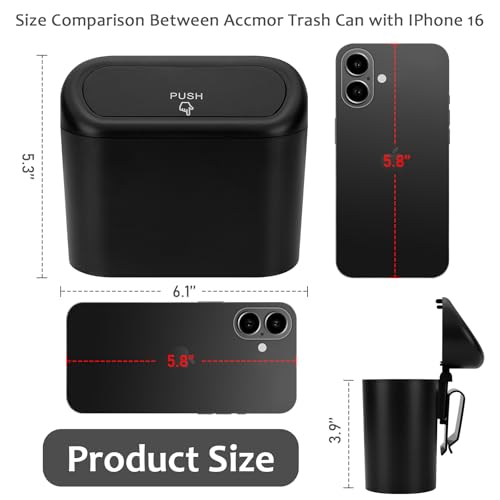 Image of Accmor Car Trash Can with Lid, Mini Auto Dustbin Garbage Organizer Holder 2 Packs, Automotive Storage Container Bin with 60 Pcs Bags for Vehicle, Home, Office