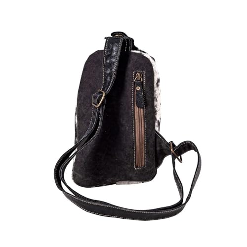 Image of Myra Bag Sling Bag for Women - Western Upcycled Canvas Hairon Leather Crossbody - Black & White