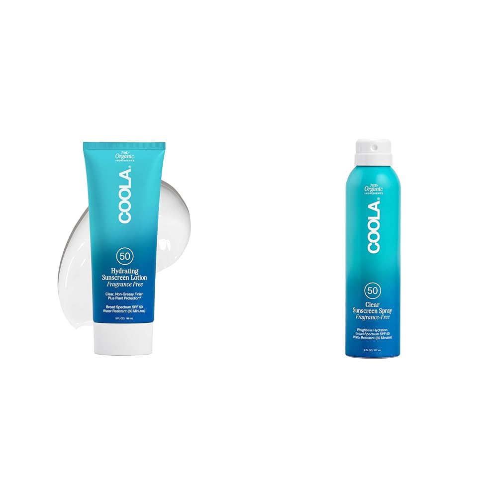 COOLA Organic Sunscreen SPF 50 Bundle - Body Lotion 5 Fl Oz and Spray 6 Fl Oz Fragrance
