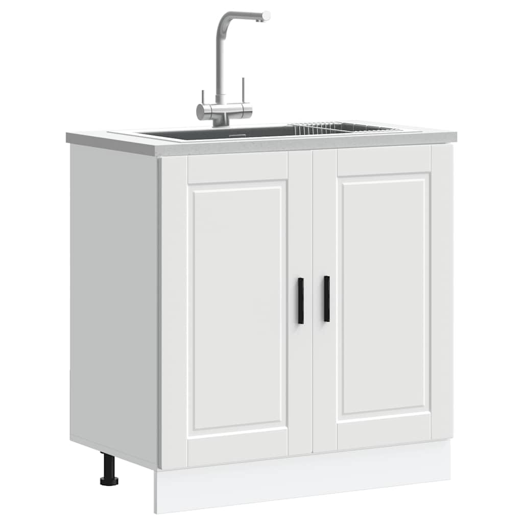 vidaXL Meuble Bas pour évier Porto Blanc 80x46x81,5 cm Bois ingénierie