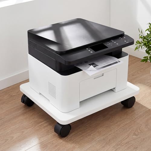 Image of Beeveer 1 Pcs White Under Desk Printer Stand 15.8 x 13.8 x 3.2 Inches