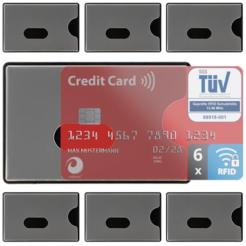 valonic TÜV geprüfte RFID Blocker Schutzhülle - 6 Stück - Sicherheit gegen Datenklau - NFC Schutzhüllen - Kartenhülle für Kreditkarten und EC Karten, EC Kartenhülle für Bankkarten