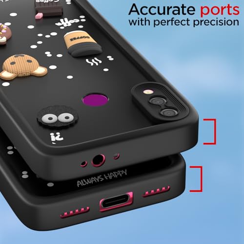 Image of Outlouders Back Cover for Redmi Note 7 / Note 7 Pro /Note 7s | Cute Fun Cartoon 3D Bear Silicone | Full Body Protection Bumper Case (Black)