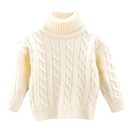 RNTOP Kids Toddler Baby Girl Boy Knit Sweater Solid High Neck Pullover Long Sleeve Sweatshirt Blouse (White, 4-5 Years)
