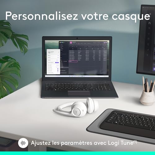 Logitech Zone 300 Casque Bluetooth sans Fil avec Microphone Anti-Parasite, Compatible avec Windows, Mac, Chrome, Linux, iOS, iPadOS, Android - Blanc