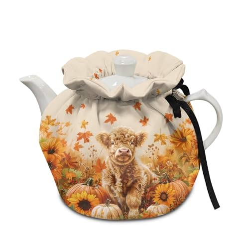 Image of Highland Cow Teapot Dust Cover Fall Tea Cosy for Teapots Keep Warm Insulated Tea Kettle Dust Cover for Party Home Decoration