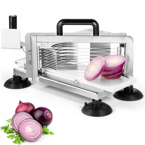 VEVOR Coupe-tomates Commerciale, Trancheuse à Tomates de 9,5 mm, Trancheur pour Tomates Robuste en Acier Inoxydable, avec Pieds Antidérapants, pour Couper...