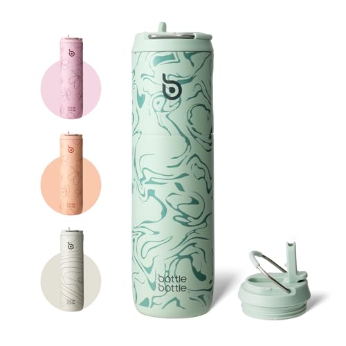 BOTTLE BOTTLE Bouteille d'eau isotherme de 710 ml avec couvercle à paille et poignée, en acier inoxydable à double paroi sous vide, anti-fuite, sans BPA, pour sport,...