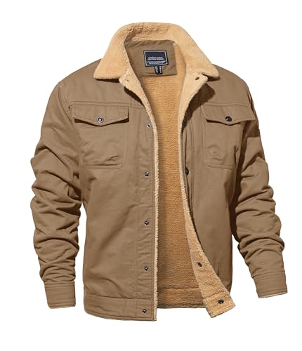 MAGNIVIT Men's Winter Cargo Jacket Fleece Cotton Thicken Casual Military Jacket Khaki