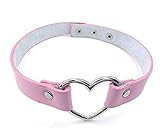 ♠--Material: Leder AmDxD Schmuck Choker Damen Kette Leder Rosa Punk Siber Herz Länge 36-40cm Einstellbare