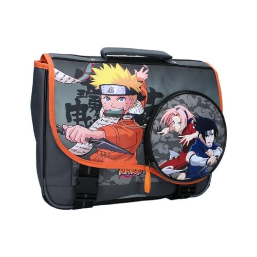 mybagstory Naruto - Mochila escolar para niños - Escuela - Primaria - Guardería - Mochila infantil - Talla 37 cm - Tirantes ajustables - Idea de regalo - Gris/Naranja, Naruto - Gris/Naranja, Enfant