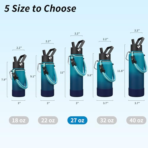 Image of BJPKPK 27oz Insulated Water Bottle with 3 Lids, Straw Lid & Handle