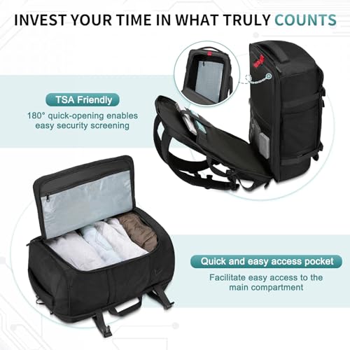 Image of 40L Travel Backpack for 17.3 Inch Laptop TSA Friendly USB-A Black