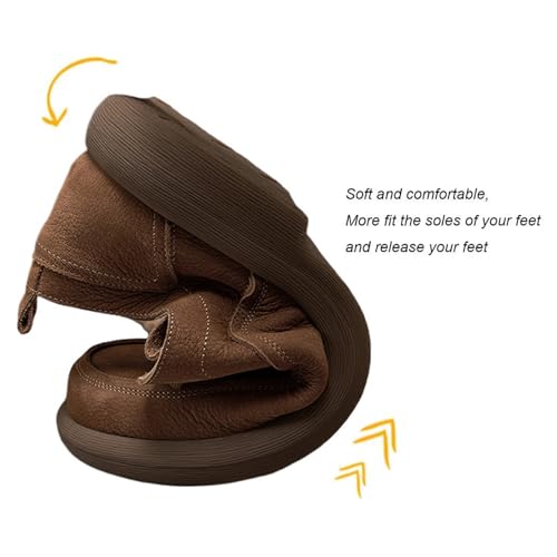 Men's Genuine Leather Round Toe Stacked Platform Oxfords Retro Classic Lace Up Comfortable Non-Slip Block Heel Oxford Sneakers Driving Work Business Dress Shoes4