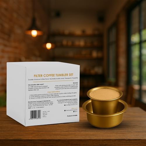 Image of TGL Co. Brass Filter Coffee Dabara & Tumbler Set-150ml | Traditional South Indian Pital Coffee Cup Set | Tumbler For Serving Filter Coffee & Tea | Authentic Filter Kaapi Experience