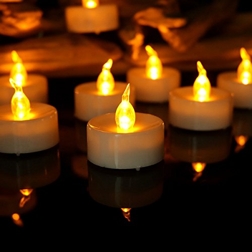 Youngerbaby 1.4 Inch Led Tea Lights with Timer Flickering Amber Light Small Flameless Candles Battery Operated -6 Hrs on 18 Hrs Off in 24 Hours Cycle for Wedding, Party,Home Decorations - Auto Timer