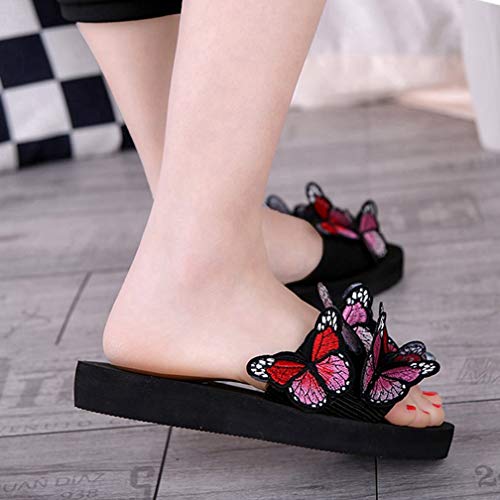 Image of MIOKE Summer Flat Slide Sandals For Womens Butterfly Platform Low Heel Comfy Nonslip Casual Beach Sandals