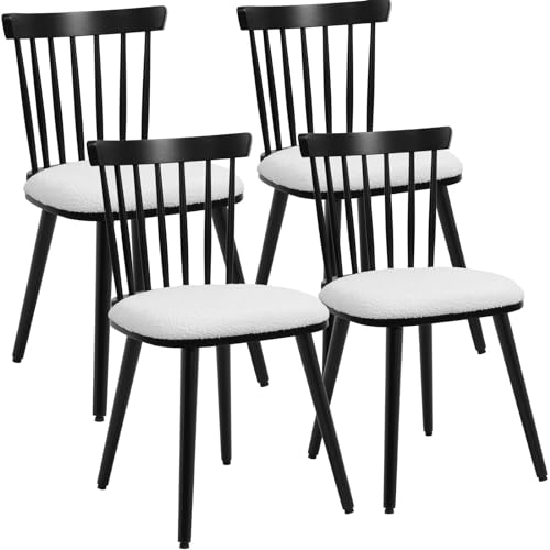 Bekrvio Juego de 4 sillas de comedor de madera maciza, Windsor Sillas de comedor de madera, patas de Hplz engrosadas, sillas de cocina con respaldo, silla tapizada de sencillez moderna para cocina
