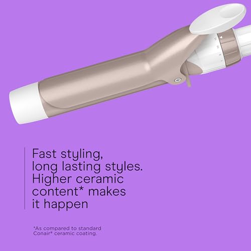 Image of Conair Double Ceramic 1 -Inch Curling Iron with Claw Clip, 1 -Inch Barrel Creates Loose Curls, Hair Curler for Use on Medium & Long Hair, White /Rose Gold