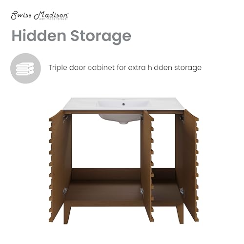 Image of Swiss Madison Cascade 36 inch Brown Oak Bath Vanity with White Ceramic Sink Top