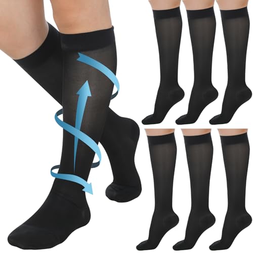 Image of Shellwei 3 Pairs Sheer Compression Socks 20-30 Mmhg Knee High Compression Stockings Support Hose for Women