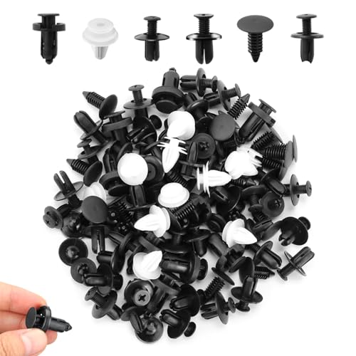 100 Pcs Universal Auto Black Nylon Clips - 6 Types of Plastic Rivet Fasteners for Car Door Bumper Panel Trim Fender Liner Sealing Strip