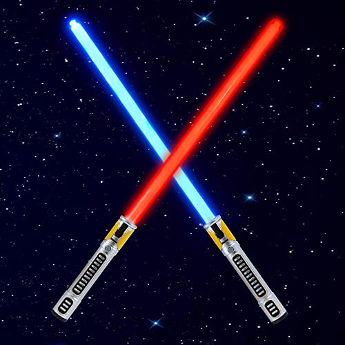 Joyin 2 Pcs Light Up Saber 2-In-1 Led Swords Set Expandable Realistic Led Fx Dual Light Galaxy Sword With Sound And Realistic Sliver Handle For Halloween Costume Warriors Dress Up Party Supplies #TOP1