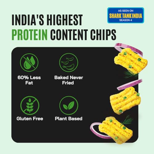 Image of FitFeast Cream and Onion Protein Chips, Pack of 12 | 16g Plant Protein Per 60g Pack | Multigrain Healthy Snack | Baked, not Fried | As Seen on Shark Tank