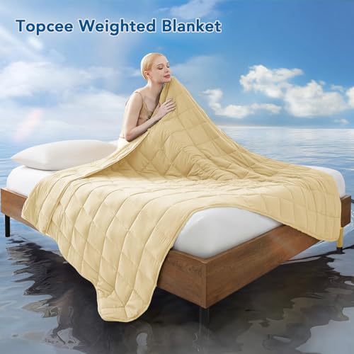 Topcee Weighted Blanket for Adults (15 lbs, 48" x 72") Twin Size Soft Cooling Heavy Blanket Sleeping, Apply to 130-160 lbs Body, Thick Breathable Blanket with Glass Bead, Easy Care