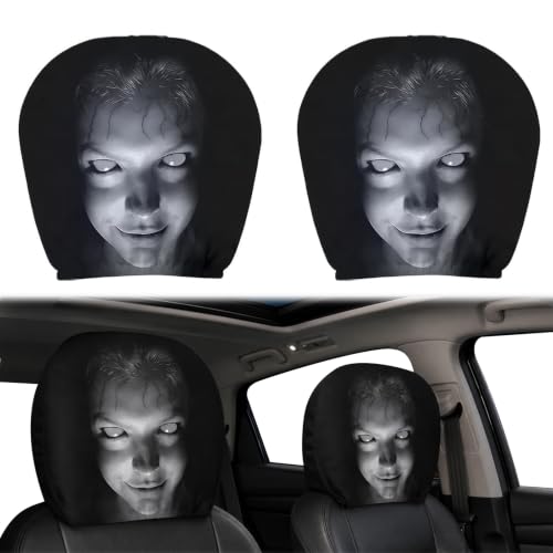2 Piezas Fundas para Reposacabezas de Coche, Fundas para Reposacabezas Ghost Face, Fundas Divertidas para Reposacabezas de Coche, Elástico y Lavable, para Auto, SUV y Furgoneta (B)