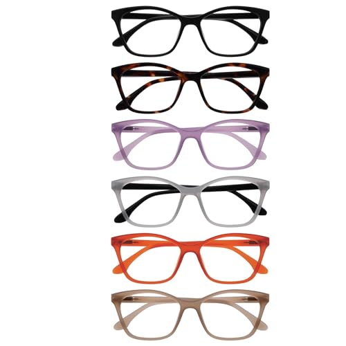 OPULIZE KAT Gafas de Lectura - Pack de 6 - Montura Ojo de Gato - Negro, Marrón, Malva, Gris, Naranja, Topo - Hombres y Mujeres - RRRRRR59-1257GU - +1.50