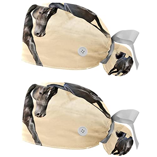 Chapeaux de travail respirants JDEZ lot de 2 casquettes bouffantes motif cheval noir