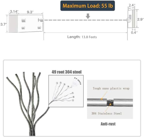 Image of Retractable Cloth line for Drying Clothes Indoor,Heavy Duty Double Cloth Drying Rope for Balcony,Wall Mounted Cloth Drying Stand Laundry Clothesline Adjustable Washing Line 13.8 Ft Wire (Large)