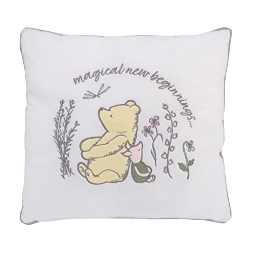 Image of Disney Classic Pooh Naturally Friends Ivory and Taupe Magical New Beginnings Appliqued Decorative Pillow