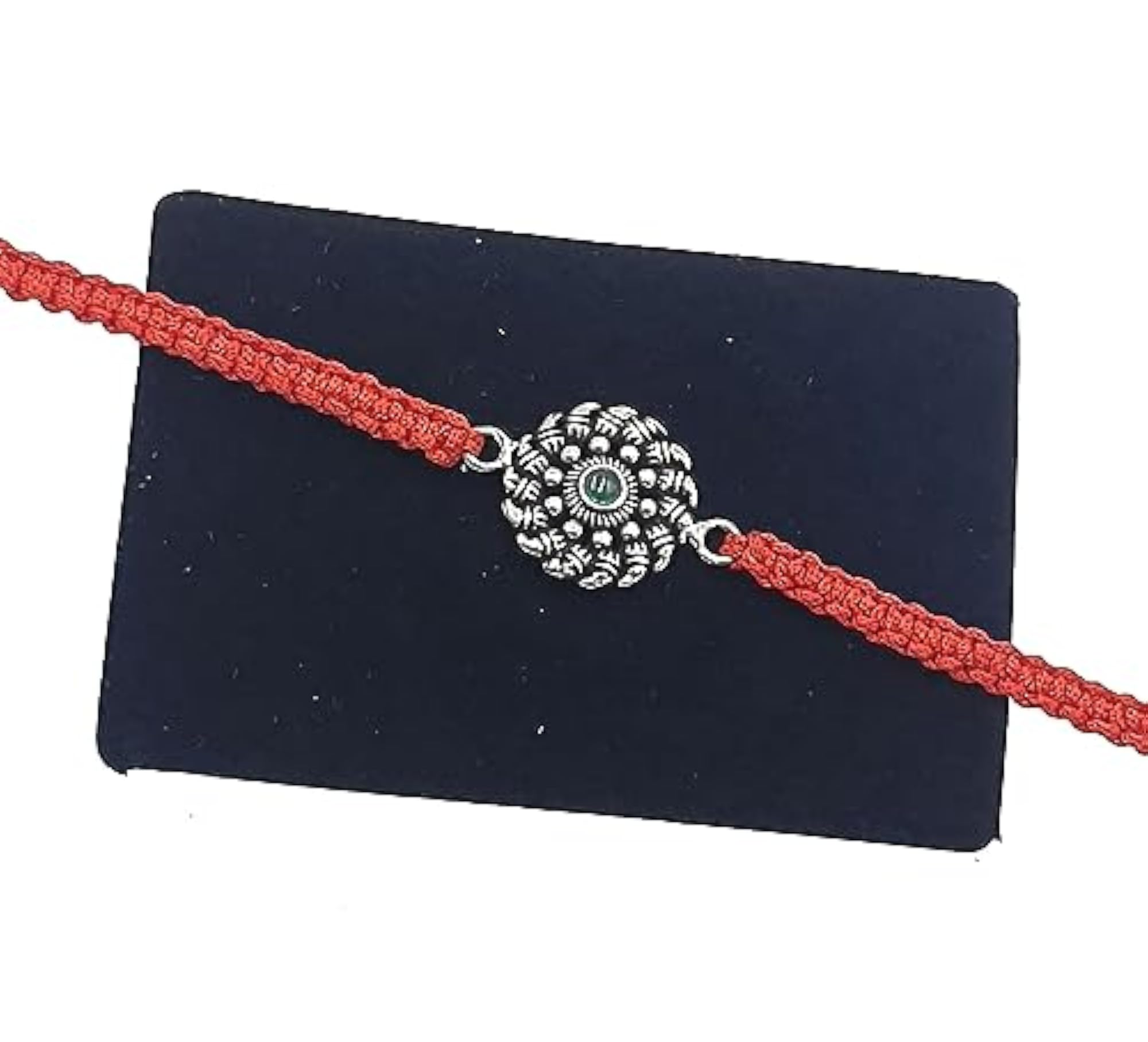 92.5 Sterling Silver Designer Rakhi with Green CZ
