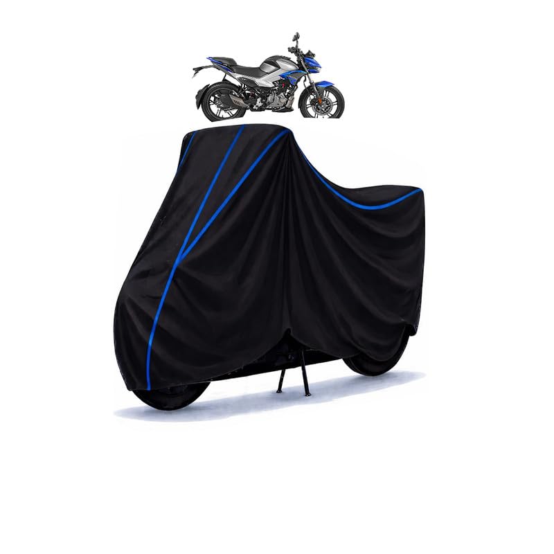 Image of Hero Xtreme 125R BS6 Bike Cover Water Resistant Universal Motorcycle Rain | Heavy Duty UV Protection, Dust, Scratch Indoor Outdoor All Weather with Black Blue Piping Elastic