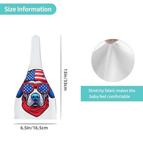 Newborn Baby Hat, Patriotic Dog Sticker Print Soft Top Knot Beanie Cap, Cute Baby Headwear for 0-6 Months Black4