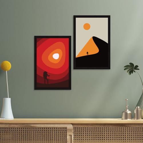 Image of ArtX Paper Aesthetic Wall Decor Paintings with Frame for Home Decoration - Painting for Living Room Bedroom Office - Framed Painting for Wall Decoration, Wall Decor For Living Room, Set Of 2