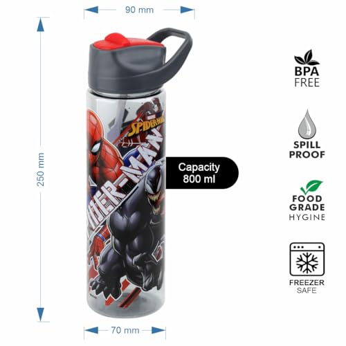 Image of SKi Homeware GLIDE Sipper Bottles Combo| 800 ML+650 ML | for School, Sports | Teens and Kids | set of 2 bottles | Leakproof, Pop-up Sipper with Handle| Character Merchandise | Spiderman