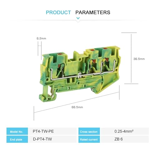 Bloque de terminales de carril Din PT-4TW-PE, conector de cable de tierra de 3 conductores 2