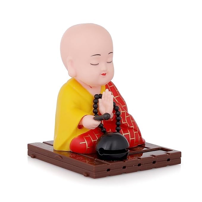 Image of YBN Moving Hand Solar Powered Monk Statue for Car Dashboard Home Decor and Office | Buddhaa| Solar Powered Moving Hand (Small) (Monk)
