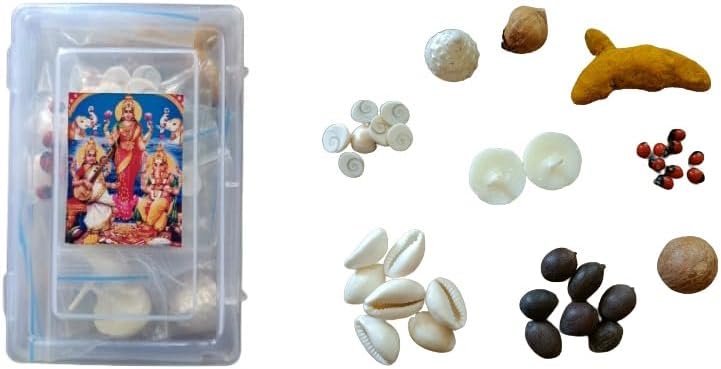 Laxmi Poojan Samagri Kit (Pack of 1-2 Kit) (Include -Moti Sankh, Laghu Shrifal, Sopari, Cow Ghee Diya, White Kaudi, Kamal Gatta, Rakt Gunja, Gomti Chakra, Haldi Gath, Kali Haldi)