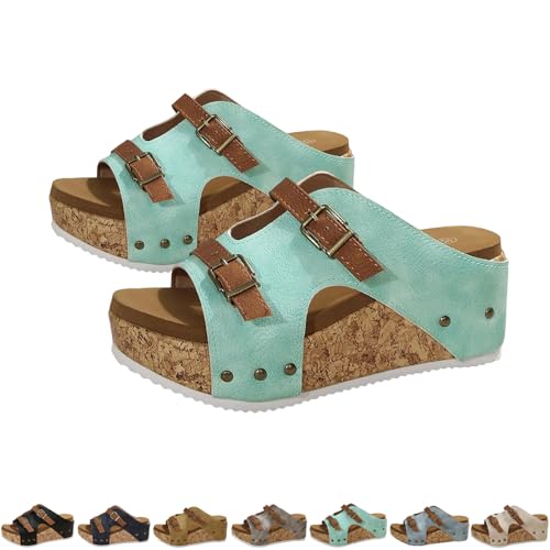 Women's Platform Wedge Sandals Faux Cork Footbed Sandals Comfortable Open Toe Casual Dressy Summer Beach Shoes 2026 New (Light g