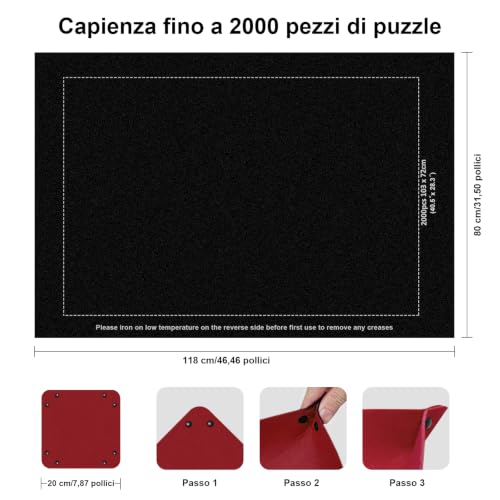 Seconda immagine Tappetino Puzzle 2000 Pezzi | Tappetino per Puzzle fino a 2000 1500, Pezzi per Adulti | con 4 Vassoio Ordinamento, Tubo d'Aria e Borsa | 80x120 cm in Feltro, Antiscivolo per Facile Ripiego e Trasporto