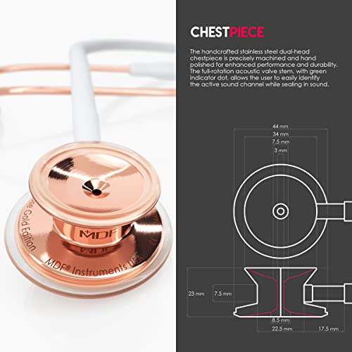 Image of MDF Instruments, Engravable - MDF Rosegold MD One Stainless Steel Personalized Custom Stethoscope, Adult, White Tube, Rosegold Chestpieces-Headset, MDF777RG29-ENGRAVING | Dual head, Trusted since 1971, Lifetime warranty, Free-Parts-for-Life, Latex-free, For doctors, nurses, students, home health