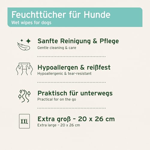 AniForte Pflegetücher für Hunde 100 Stück - XXL desodorierende Reinigungstücher mit Frischeverschluss, hypoallergen, mild, reißfest, natürliche Reinigung, Dog Wipes